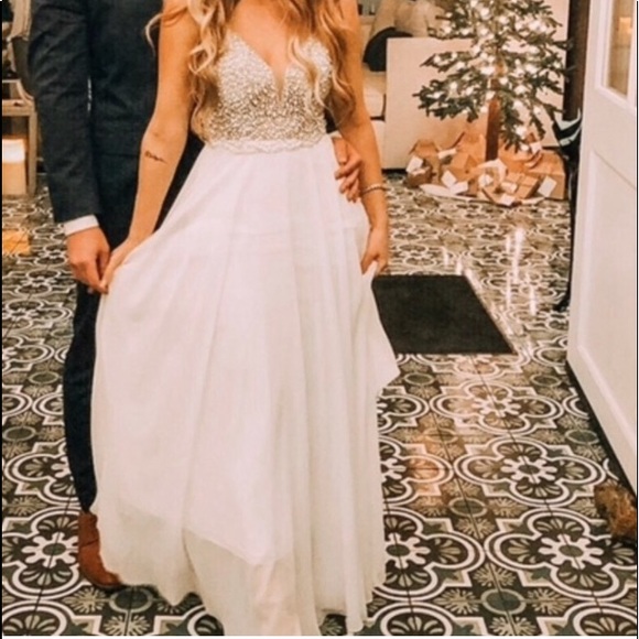 💙 True Love White Beaded Rhinestone Maxi Dress - Picture 11 of 16